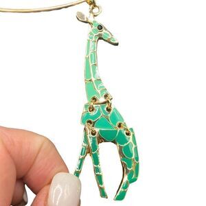 Giraffe Pendant NecklaceTurquoise Blue Gold Tone Womens Fashion Jewelry